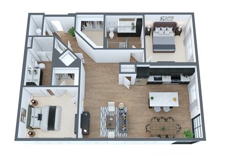 Floor plan for 2 beds, 2 baths, 1300 sqft